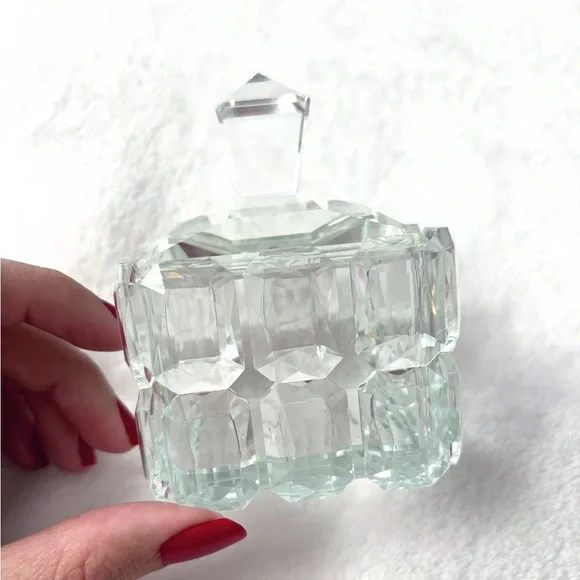 ✨SOLID CRYSTAL TRINKET BOX CRYSTAL VANITY HOLLYWOOD REGENCY DECOR✨